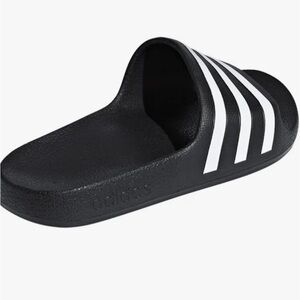 Adidas Black Slides with White Stripes